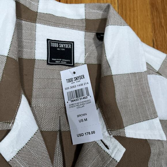 NWT Todd Snyder Oversized Check Relaxed Camp Collar Size Medium Brown New $178 - Picture 5 of 7